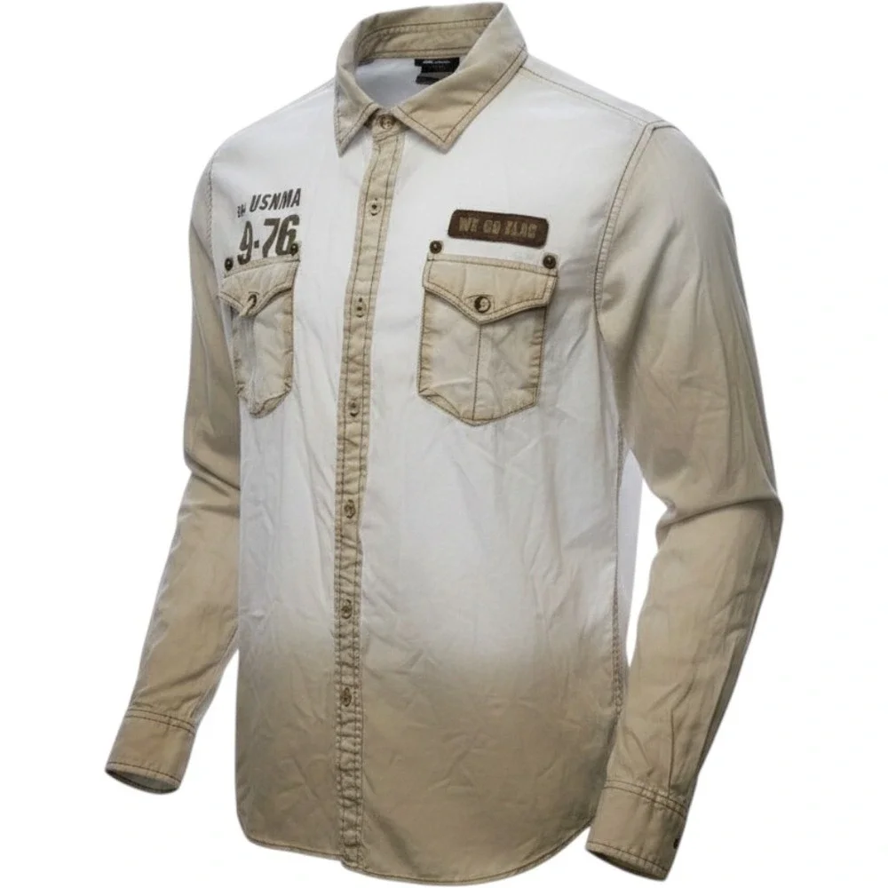 MMA Elite Mens White Long Sleeve Military Style Button Up Shirt‎ XL 24ELT0034